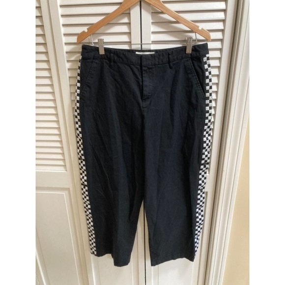 Vans Black Wide Leg Checkerboard Taping Pants Jean Button Up Legs Womens Size 30 - Picture 1 of 9